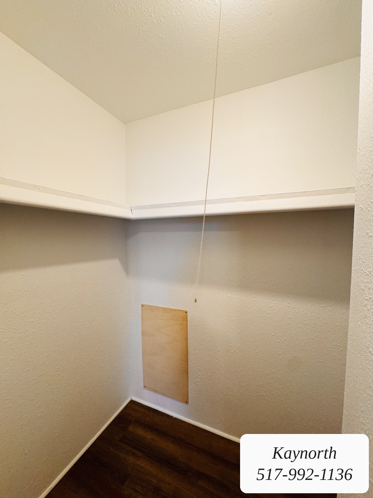 Walk-in closet and storage space in a Kaynorth apartment